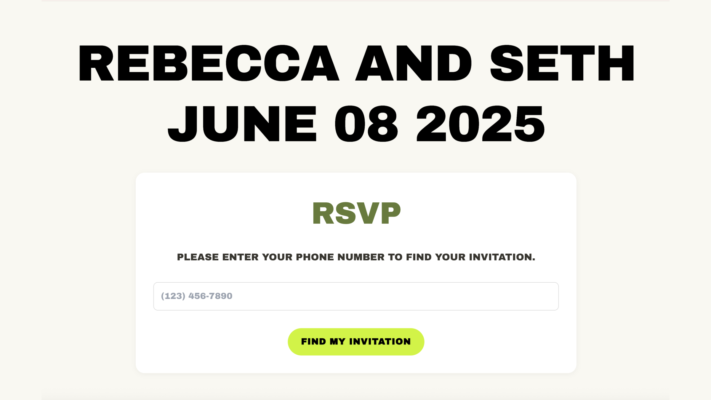 Wedding RSVP homepage